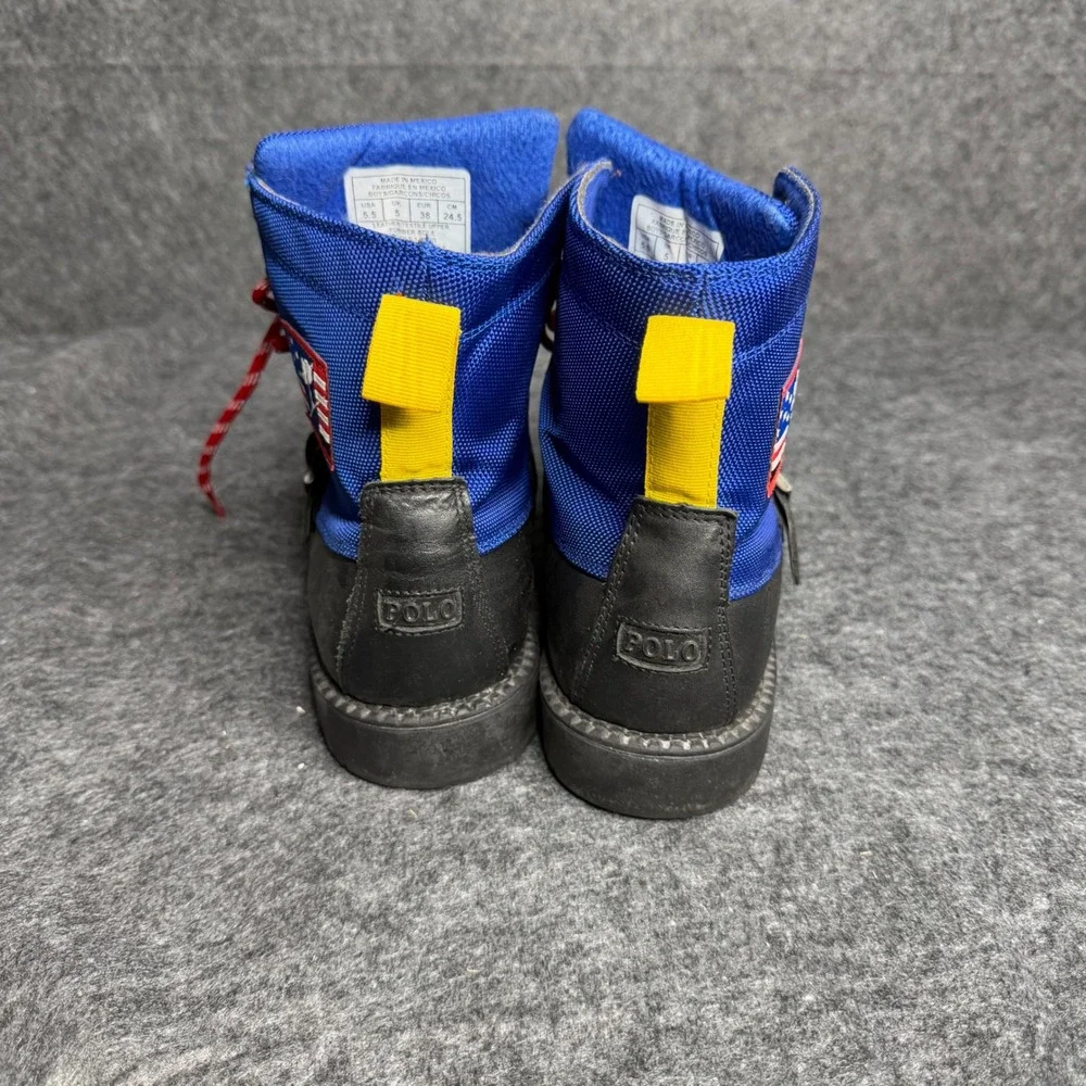 Polo Ralph Lauren Ranger Hi II Boys Boots Black Blue Leather USA Ski Patch 5.5Y
